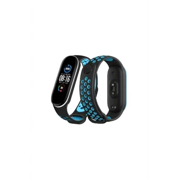 Mey İthalat®   Mi Band 4 Spor Delikli Kordon - Siyah-Turkuaz