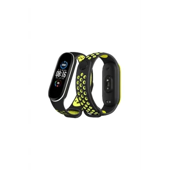 Mey İthalat®   Mi Band 4 Spor Delikli Kordon - Siyah-Yeşil-Beyaz