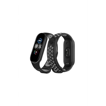 Mey İthalat®   Mi Band 6 Spor Delikli Kordon - Siyah-Gri