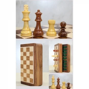 Mey İthalat® Mıknatıs Taşlı Ahşap Katlanabilir Kutulu Satranç Oyunu 17.5 Cm