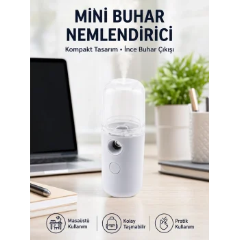 Mey İthalat® Mini Şarjlı Buhar Nemlendirici – Taşınabilir, Enerji Tasarruflu, Kablosuz Kullanım Yeni Nesil