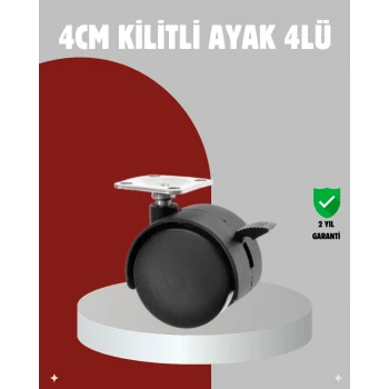 Mey İthalat® Mobilya İçin Kilitli 4 cm Tekerlek Ayak Seti