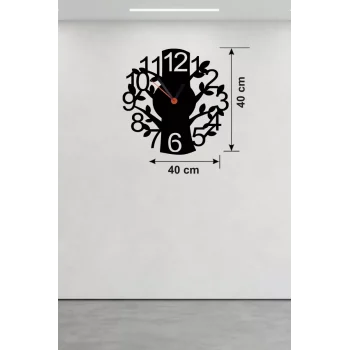 Mey İthalat® Modern Hayat Ağacı Tasarım Ahşap Duvar Saati - 40x40 cm Dekoratif