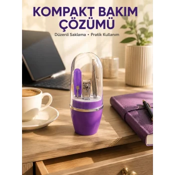 Mey İthalat® Mor Tırnak Bakım Seti Cımbız Makas Törpü ve Tırnak Makası