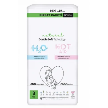 Mey İthalat® Natural Double Soft Bebek Bezi Fırsat Paketi 3 Beden 42 Adet