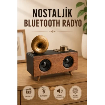 Mey İthalat® Nostaljik Radyo Bluetooth Bağlantılı Şarjlı Yüksek Ses Kaliteli