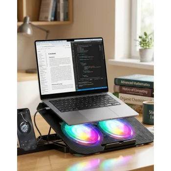 Mey İthalat® Notebook Soğutucu Stand RGB Aydınlatmalı İki Fanlı Laptop Altlığı