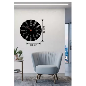 Mey İthalat® Otomobil Parçaları Tasarım Ahşap Duvar Saati - 40x40 cm Mekanik Saat