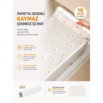 Mey İthalat® Papatya Desenli Kaymaz Dolap Ve Çekmece İçi Mat 10 Metre