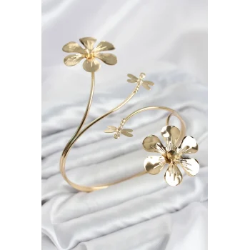 Mey İthalat® Pazu Bileklik Gold Renk Pirinç Çiçek Model