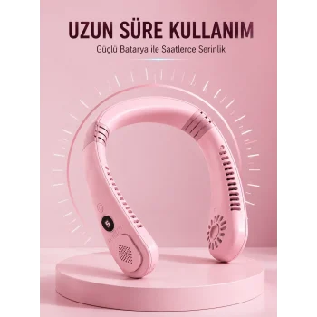 Mey İthalat® Pembe Boyun Fanı Sessiz Çalışan USB Şarjlı Taşınabilir Kişisel Serinletici