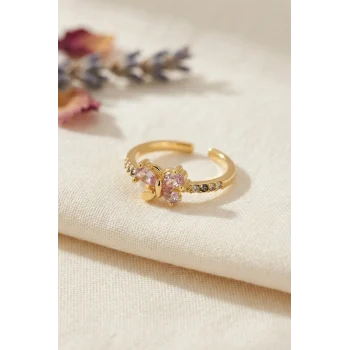 Mey İthalat® Pembe Zirkon Taşlı Kelebek Model Kadın Yüzük