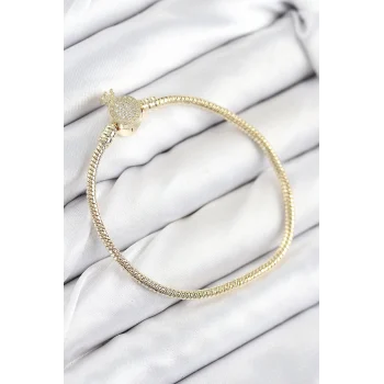 Mey İthalat® Pirinç Charm Zirkon Taşlı Taç Model Gold Renk Kadın Bileklik