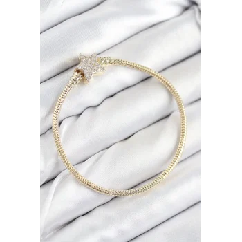 Mey İthalat® Pirinç Charm Zirkon Taşlı Yıldız Model Gold Renk Kadın Bileklik