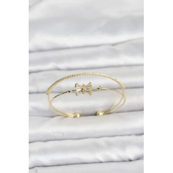 Mey İthalat® Pirinç Gold Renk Baget Zirkon Taşlı Objeli Kadın Bileklik