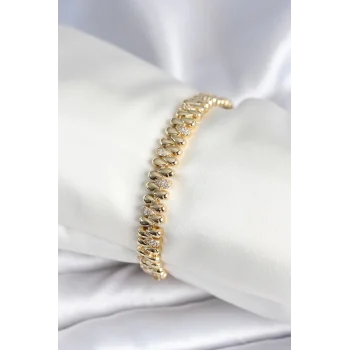 Mey İthalat® Pirinç Gold Renk Damla Model Zirkon Taşlı Kadın Bileklik