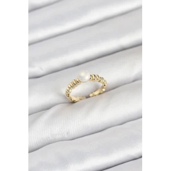 Mey İthalat® Pirinç Gold Renk Göbek İnci Model Kadın Yüzük