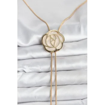 Mey İthalat® Pirinç Gold Renk Gül Model Asansörlü Kadın Kolye