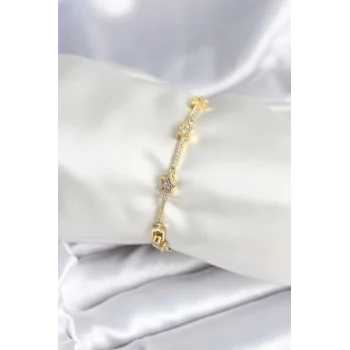 Mey İthalat® Pirinç Gold Renk Halley Yıldız Model Kadın Bileklik