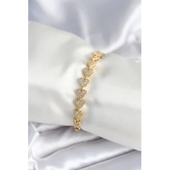 Mey İthalat® Pirinç Gold Renk Kalp Model Kadın Bileklik