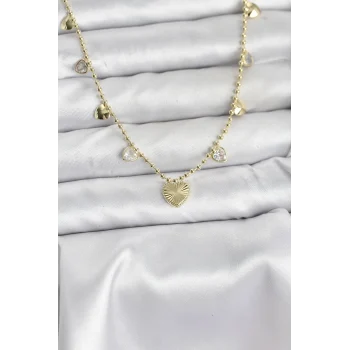 Mey İthalat® Pirinç Gold Renk Kalp Model Kadın Kolye