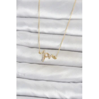 Mey İthalat® Pirinç Gold Renk Kalp Ritmi Model Kadın Kolye