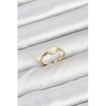 Mey İthalat® Pirinç Gold Renk Kalpli Kadın Yüzük
