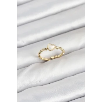 Mey İthalat® Pirinç Gold Renk Kalpli Model Kadın Yüzük