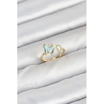 Mey İthalat® Pirinç Gold Renk Kelebek Model Kadın Yüzük