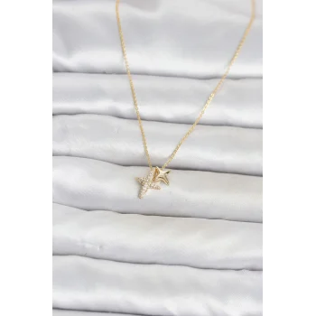 Mey İthalat® Pirinç Gold Renk Minimal Kutup Yıldızı Model Kadın Kolye