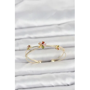 Mey İthalat® Pirinç Gold Renk Renkli Çiçek Model Kadın Bileklik