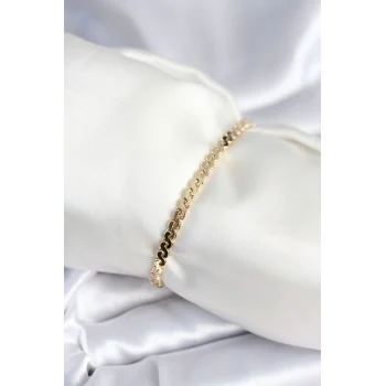 Mey İthalat® Pirinç Gold Renk Yassı Zincir Model Kadın Bileklik