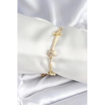 Mey İthalat® Pirinç Gold Renk Yıldız Model Kadın Bileklik