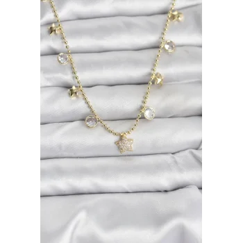 Mey İthalat® Pirinç Gold Renk Yıldız Model Kadın Kolye