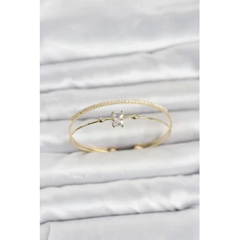 Mey İthalat® Pirinç Gold Renk Zirkon Taşlı Baget Model Kadın Bileklik