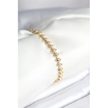 Mey İthalat® Pirinç Gold Renk Zirkon Taşlı Baklava Model Kadın Bileklik
