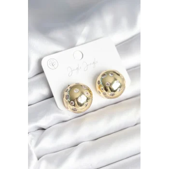 Mey İthalat® Pirinç Gold Renk Zirkon Taşlı Kadın Küpe
