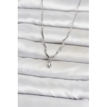 Mey İthalat® Pirinç Gümüş Renk Damla Model Kadın Kolye