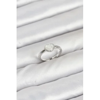 Mey İthalat® Pirinç Gümüş Renk Kalpli Kadın Yüzük