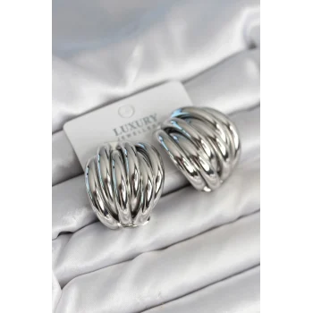 Mey İthalat® Pirinç Gümüş Renk Vintage Kadın Küpe