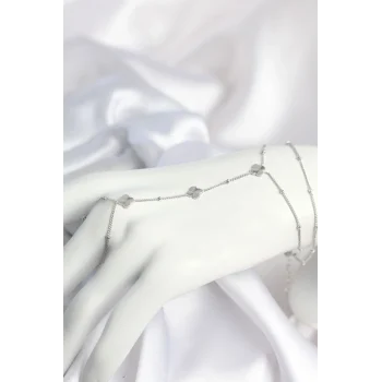 Mey İthalat® Pirinç Gümüş Renk Yonca Model Kadın Şahmeran