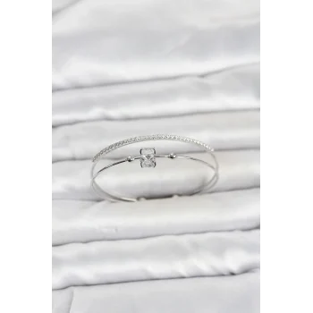 Mey İthalat® Pirinç Gümüş Renk Zirkon Taşlı Baget Model Kadın Bileklik