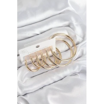 Mey İthalat® Pirinç Halka Model Gold Renk Kadın Set Küpe