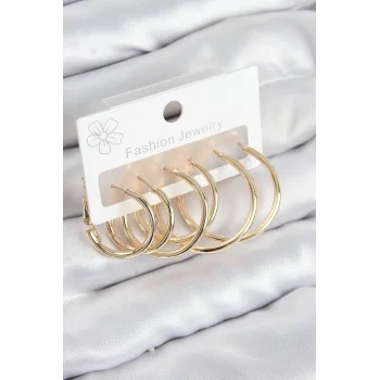 Mey İthalat® Pirinç Halka Model Gold Renk Kadın Set Küpe
