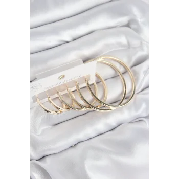 Mey İthalat® Pirinç Halka Model Gold Renk Kadın Set Küpe