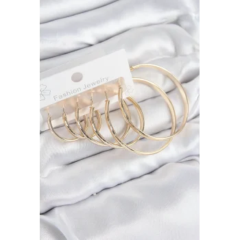 Mey İthalat® Pirinç Halka Model Gold Renk Kadın Set Küpe