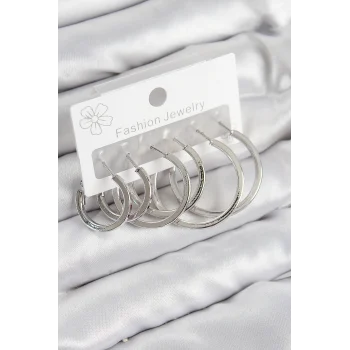Mey İthalat® Pirinç Halka Model Gümüş Renk Kadın Set Küpe