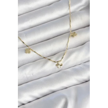 Mey İthalat® Pirinç Minimal Gold Renk Yonca Model Kadın Kolye