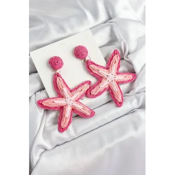 Mey İthalat® Pirinç Pembe Deniz Yıldızı Model Gold Renk Kadın Hasır Küpe