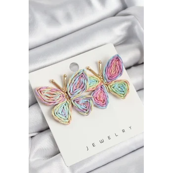 Mey İthalat® Pirinç Rainbow Kelebek Model Gold Renk Kadın Hasır Küpe